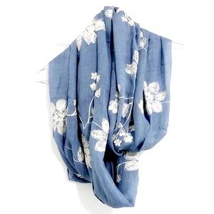 NWT Do Everything For Love White Embroidered Blue Feminine Scarf